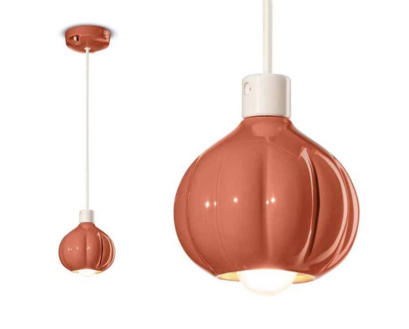 lampada a sospensione in ceramica arancione