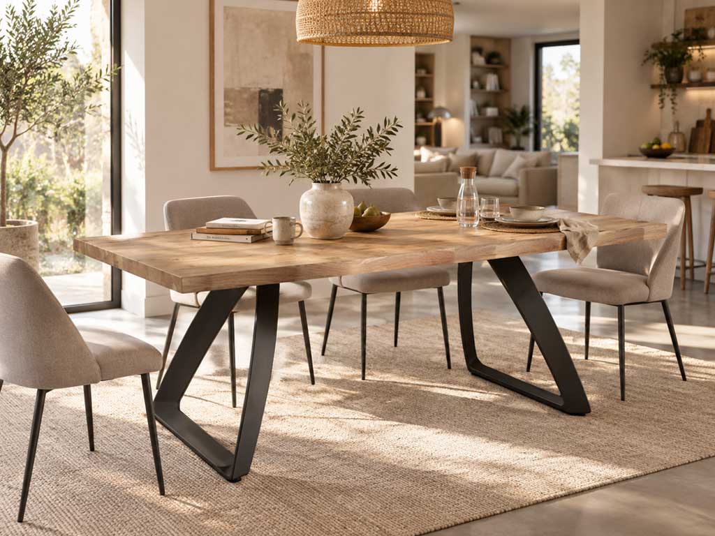 Arredamento consapevole nella zona pranzo con tavolo e sedie di design